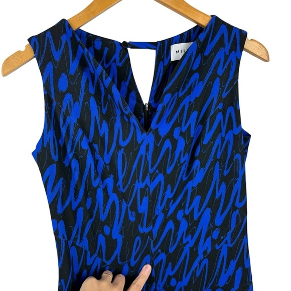 MILLY Graffiti Scribble Print Sheath Dress Black Blue Size 4 Cocktail Dress - Picture 3 of 15